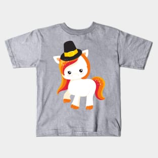 Thanksgiving Unicorn, Cute Unicorn, Pilgrim Hat Kids T-Shirt